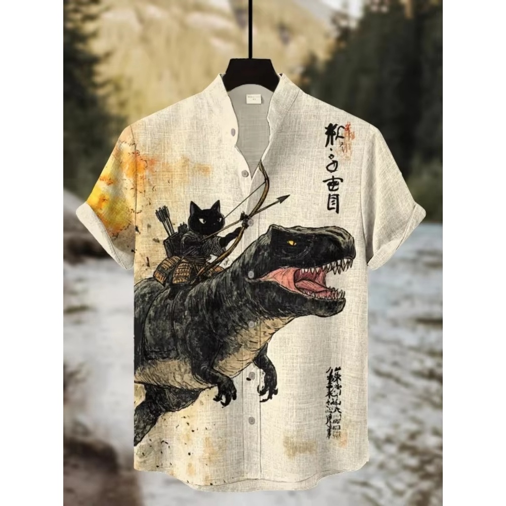 3D Printing Cancer - Men's Shirt Cartoon Cat Dinosaur Back