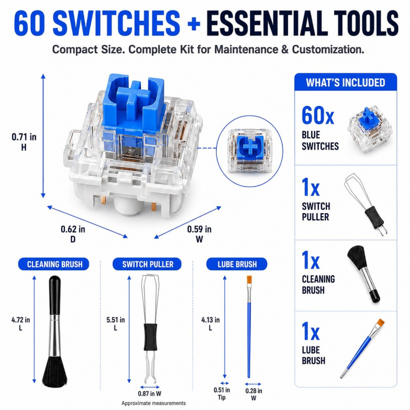 60PCS Blue Mechanical Keyboard - đánh giá và giá 3D Print Removal Tool